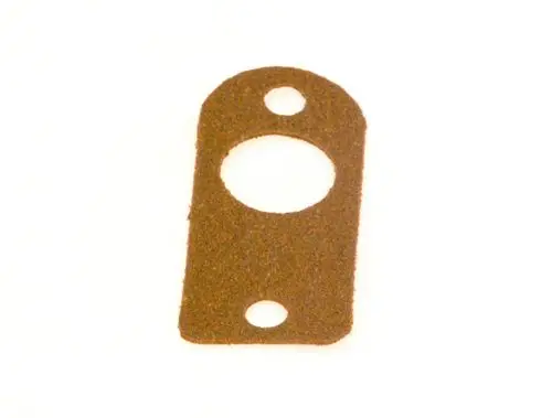 BOSCH Dichtung aus flexiblem Material, mit ovaler und runder Aussparung sowie zwei Befestigungslöchern, auf weißem Hintergrund.